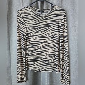 Iris Sheer Long Sleeve Brown & Ivory Zebra Print Top Size L